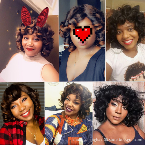 Wholesale Synthetic Hair Wigs short deep wave closer straight curly hair wavy bang wig synthetic wigs with bangs for black women
